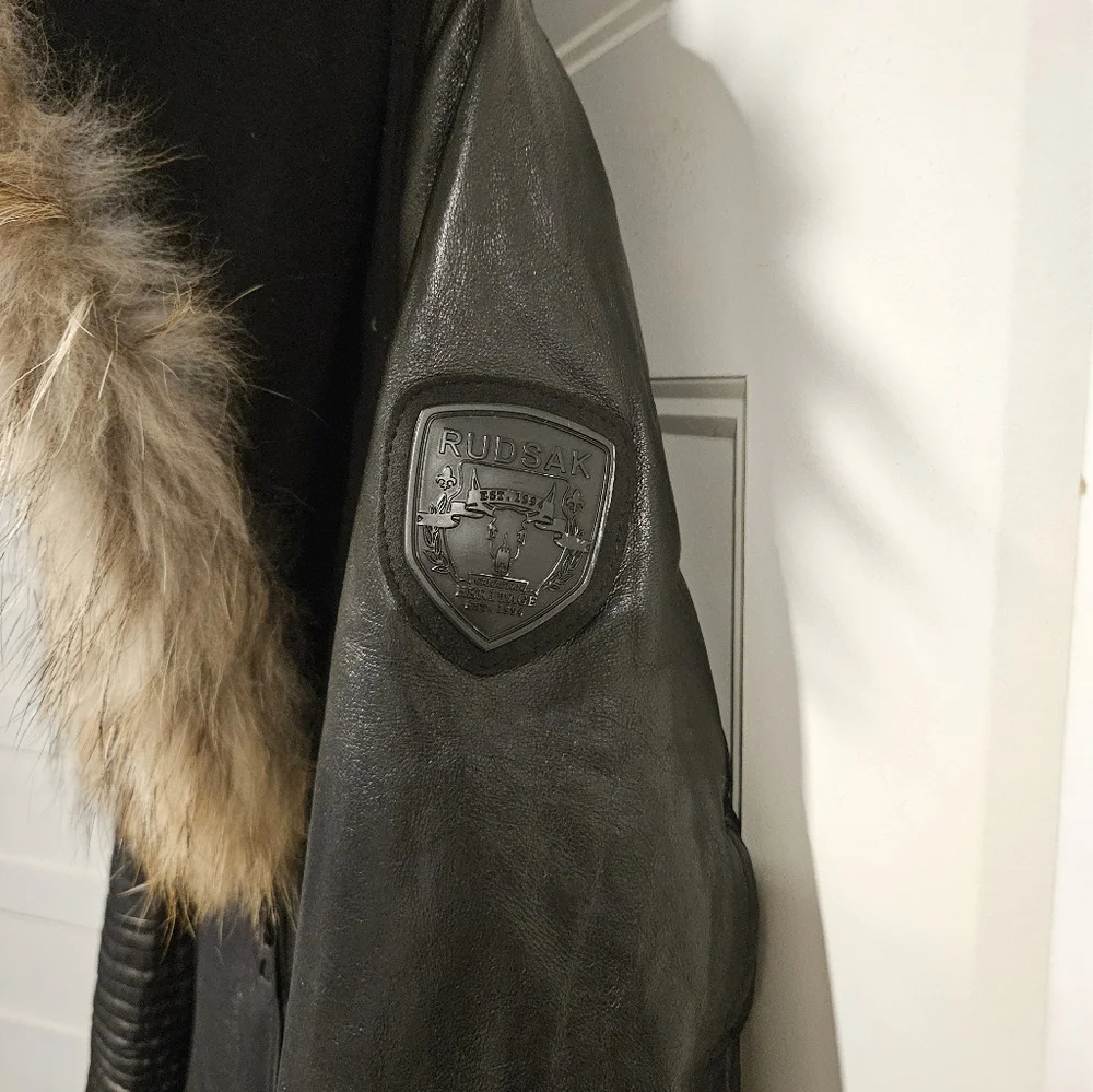 Rudsak black coat with leather sleeves size S - Picture 2 of 7